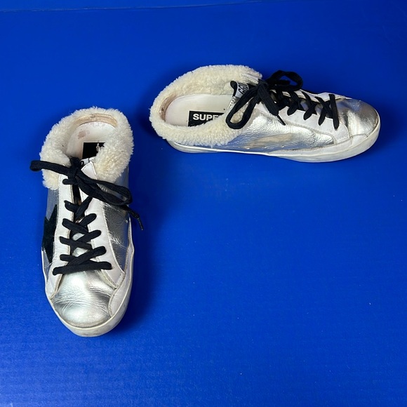 GG Golden Goose Super Star Sabots Silver with Black Star Sneakers Shoes 37 - Picture 1 of 7